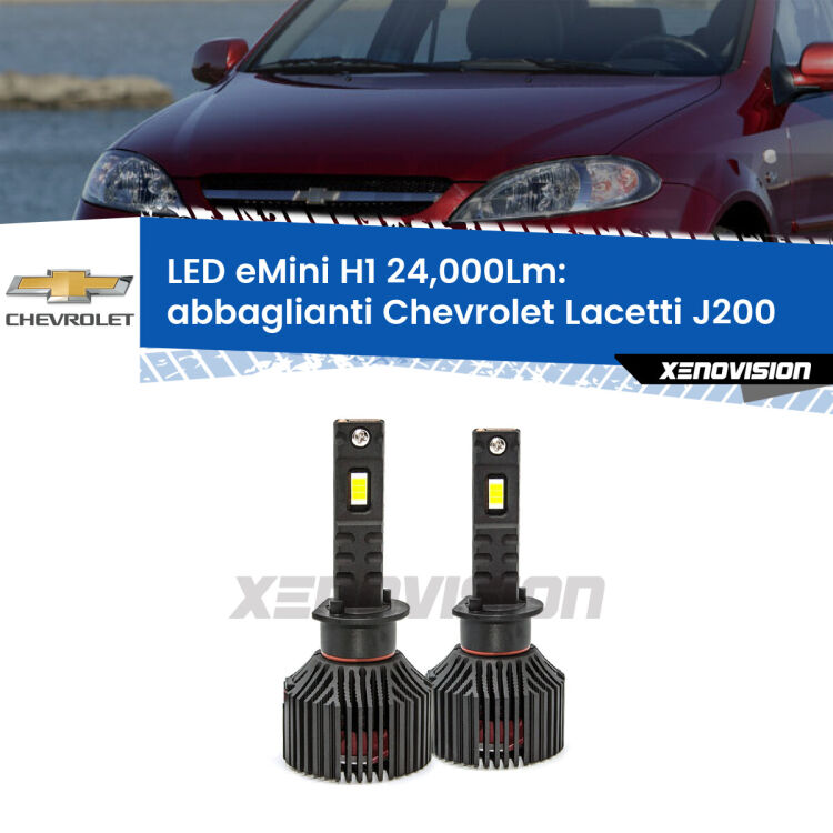 <strong>Kit abbaglianti LED specifico per Chevrolet Lacetti</strong> J200 2002-2009. Lampade <strong>H1</strong> Canbus e compatte 24.000Lumen Eagle Mini Xenovision.