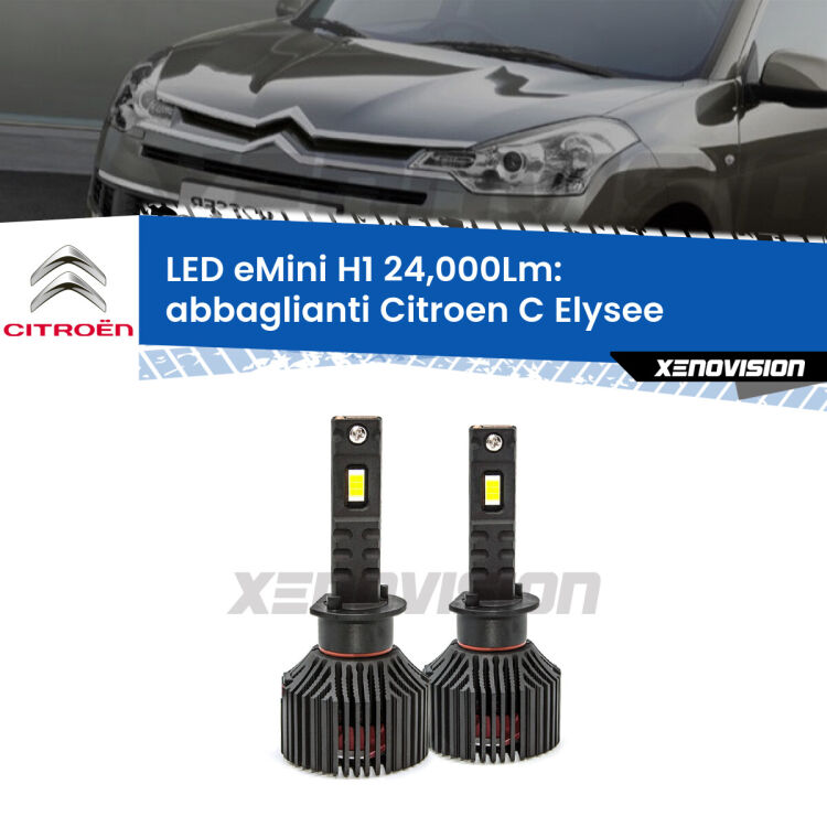 <strong>Kit abbaglianti LED specifico per Citroen C Elysee</strong>  2012in poi. Lampade <strong>H1</strong> Canbus e compatte 24.000Lumen Eagle Mini Xenovision.