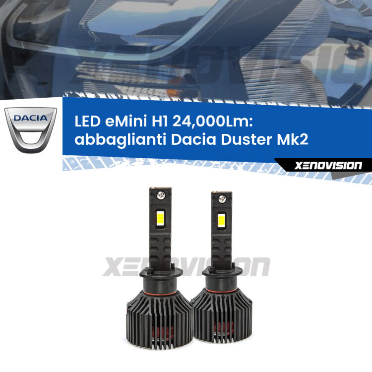 <strong>Kit abbaglianti LED specifico per Dacia Duster</strong> Mk2 prima serie. Lampade <strong>H1</strong> Canbus e compatte 24.000Lumen Eagle Mini Xenovision.