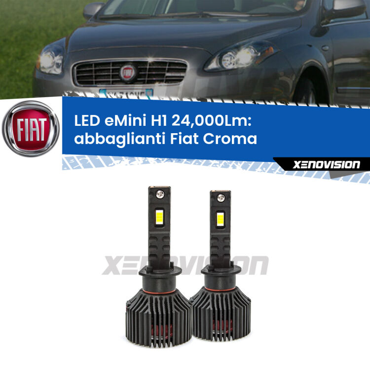 <strong>Kit abbaglianti LED specifico per Fiat Croma</strong>  2005-2010. Lampade <strong>H1</strong> Canbus e compatte 24.000Lumen Eagle Mini Xenovision.