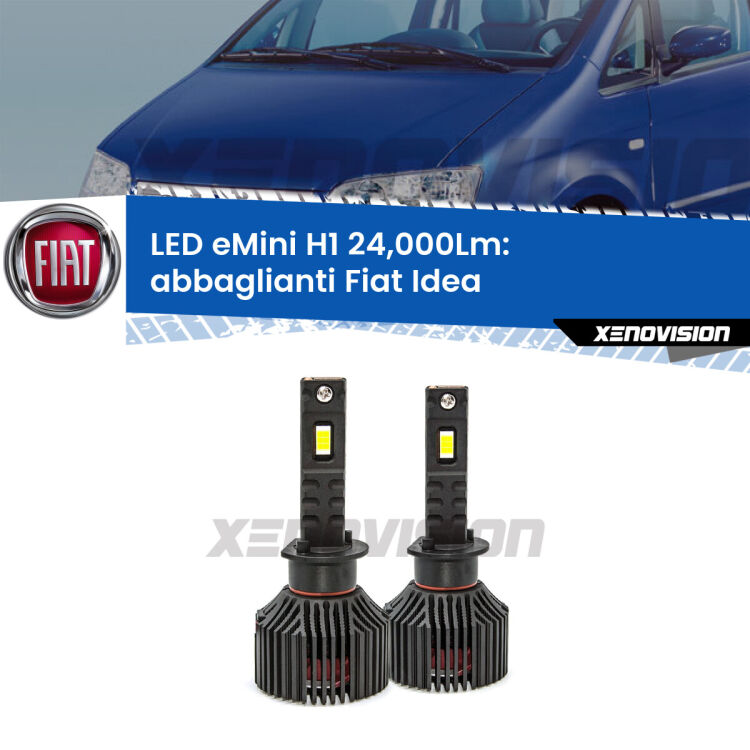 <strong>Kit abbaglianti LED specifico per Fiat Idea</strong>  2003-2015. Lampade <strong>H1</strong> Canbus e compatte 24.000Lumen Eagle Mini Xenovision.