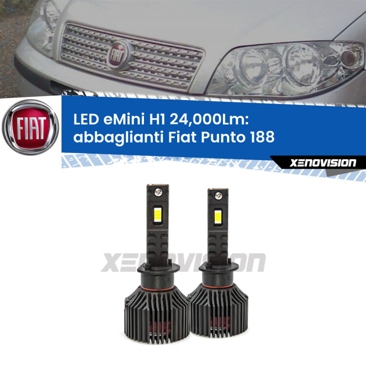 <strong>Kit abbaglianti LED specifico per Fiat Punto</strong> 188 2002-2010. Lampade <strong>H1</strong> Canbus e compatte 24.000Lumen Eagle Mini Xenovision.