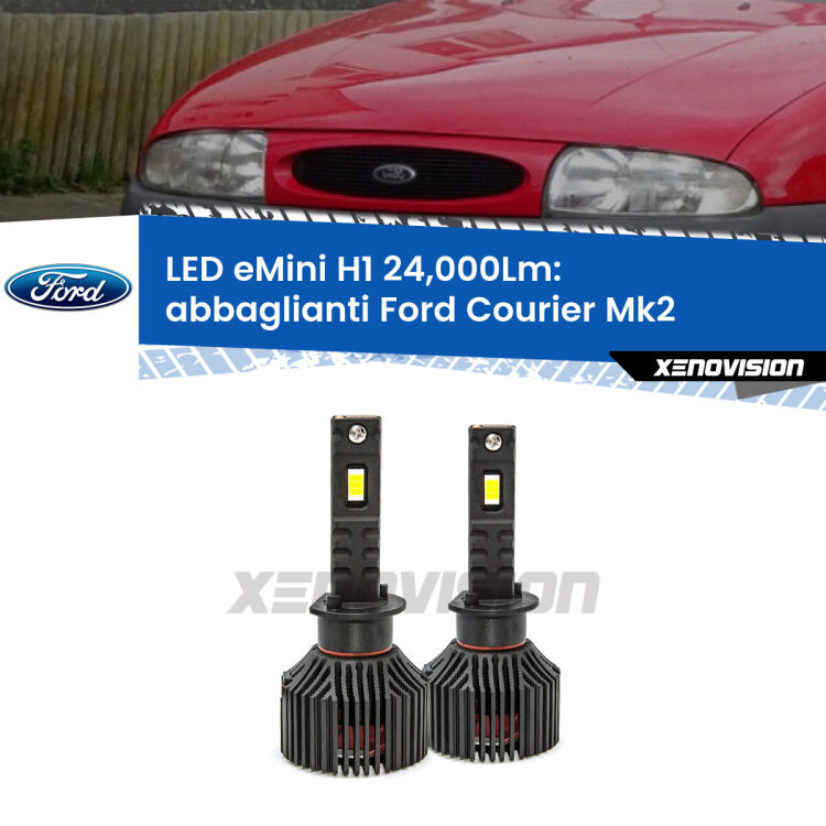 <strong>Kit abbaglianti LED specifico per Ford Courier</strong> Mk2 1996-1999. Lampade <strong>H1</strong> Canbus e compatte 24.000Lumen Eagle Mini Xenovision.