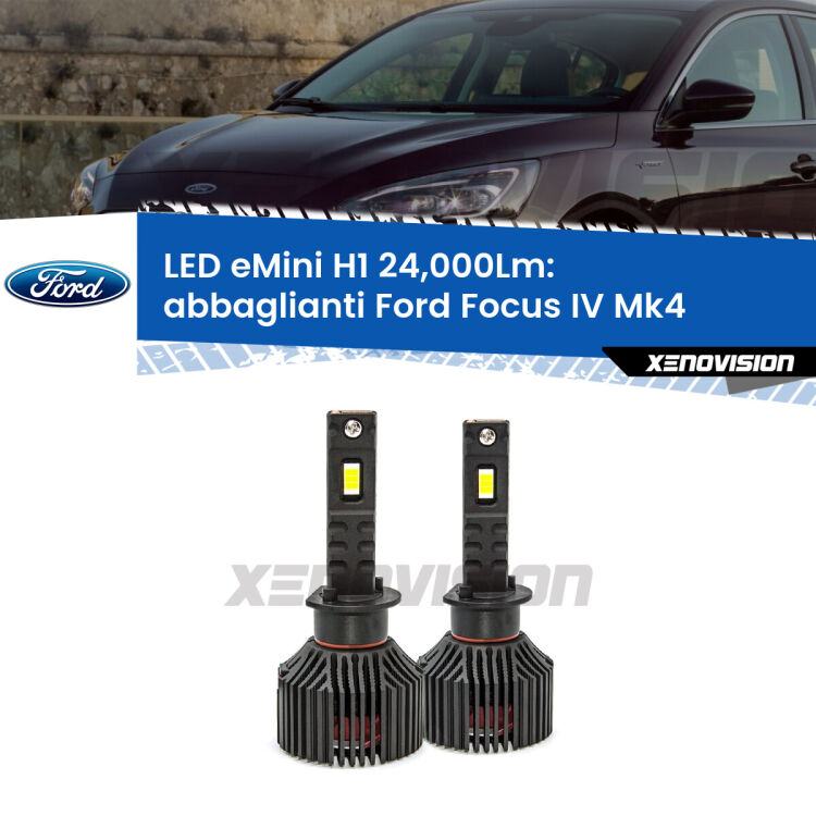 <strong>Kit abbaglianti LED specifico per Ford Focus IV</strong> Mk4 2018in poi. Lampade <strong>H1</strong> Canbus e compatte 24.000Lumen Eagle Mini Xenovision.