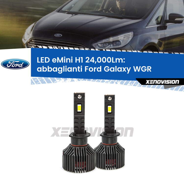 <strong>Kit abbaglianti LED specifico per Ford Galaxy</strong> WGR 1995-2006. Lampade <strong>H1</strong> Canbus e compatte 24.000Lumen Eagle Mini Xenovision.