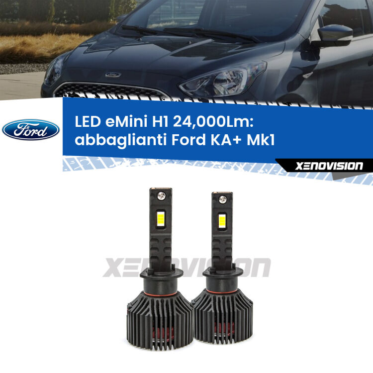 <strong>Kit abbaglianti LED specifico per Ford KA+</strong> Mk1 1996-2008. Lampade <strong>H1</strong> Canbus e compatte 24.000Lumen Eagle Mini Xenovision.