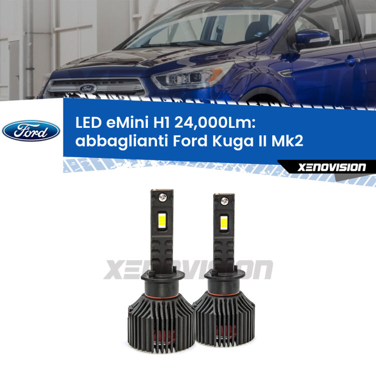 <strong>Kit abbaglianti LED specifico per Ford Kuga II</strong> Mk2 2017-2019. Lampade <strong>H1</strong> Canbus e compatte 24.000Lumen Eagle Mini Xenovision.