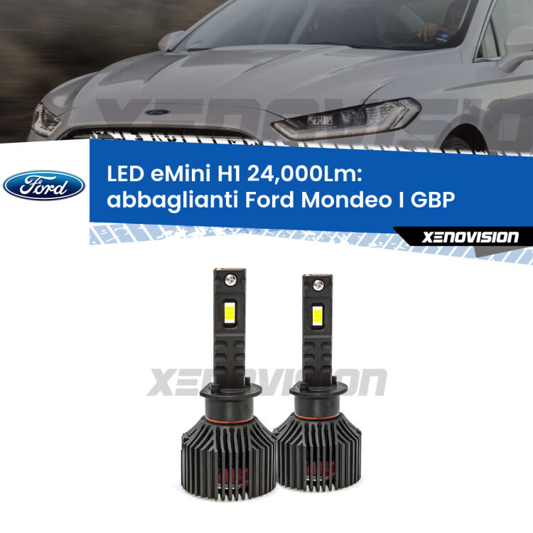 <strong>Kit abbaglianti LED specifico per Ford Mondeo I</strong> GBP 1993-1996. Lampade <strong>H1</strong> Canbus e compatte 24.000Lumen Eagle Mini Xenovision.