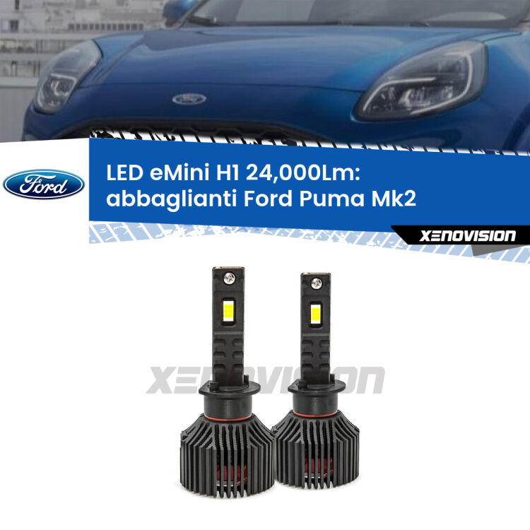 <strong>Kit abbaglianti LED specifico per Ford Puma</strong> Mk2 2019in poi. Lampade <strong>H1</strong> Canbus e compatte 24.000Lumen Eagle Mini Xenovision.