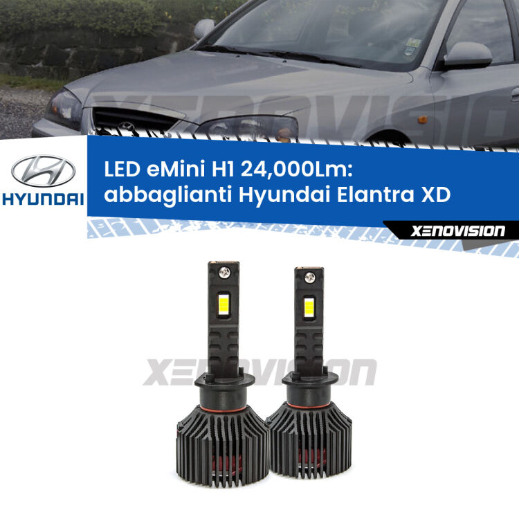 <strong>Kit abbaglianti LED specifico per Hyundai Elantra</strong> XD 2000-2006. Lampade <strong>H1</strong> Canbus e compatte 24.000Lumen Eagle Mini Xenovision.