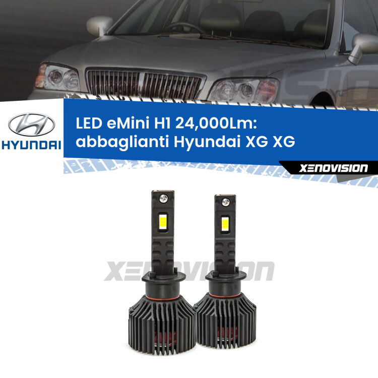 <strong>Kit abbaglianti LED specifico per Hyundai XG</strong> XG 1998-2005. Lampade <strong>H1</strong> Canbus e compatte 24.000Lumen Eagle Mini Xenovision.