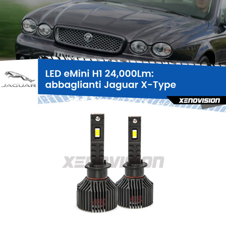 <strong>Kit abbaglianti LED specifico per Jaguar X-Type</strong>  2001-2009. Lampade <strong>H1</strong> Canbus e compatte 24.000Lumen Eagle Mini Xenovision.