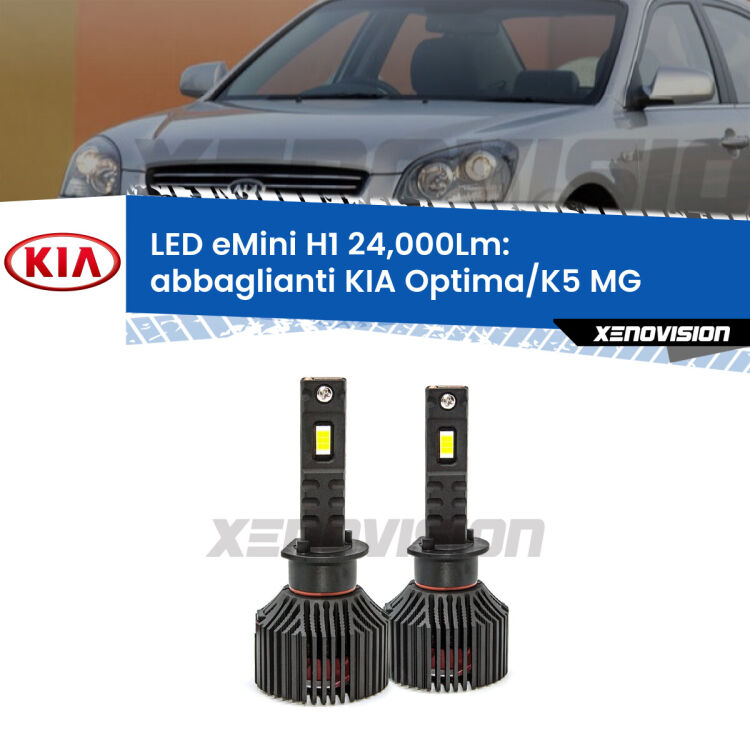 <strong>Kit abbaglianti LED specifico per KIA Optima/K5</strong> MG 2005-2009. Lampade <strong>H1</strong> Canbus e compatte 24.000Lumen Eagle Mini Xenovision.