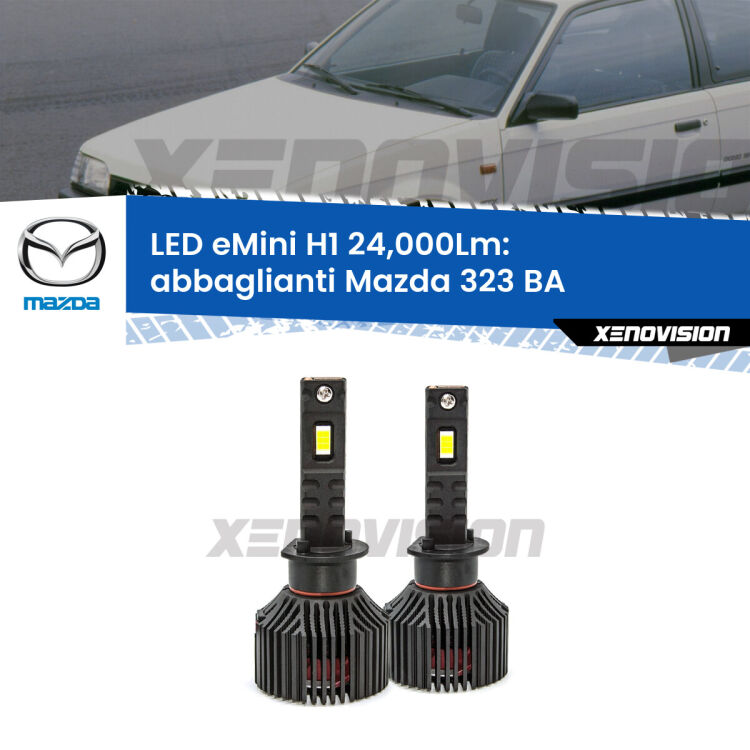 <strong>Kit abbaglianti LED specifico per Mazda 323</strong> BA 1994-1998. Lampade <strong>H1</strong> Canbus e compatte 24.000Lumen Eagle Mini Xenovision.