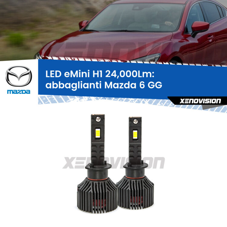 <strong>Kit abbaglianti LED specifico per Mazda 6</strong> GG 2002-2007. Lampade <strong>H1</strong> Canbus e compatte 24.000Lumen Eagle Mini Xenovision.
