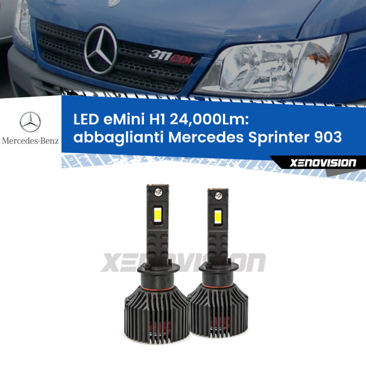 <strong>Kit abbaglianti LED specifico per Mercedes Sprinter</strong> 903 1995-2002. Lampade <strong>H1</strong> Canbus e compatte 24.000Lumen Eagle Mini Xenovision.