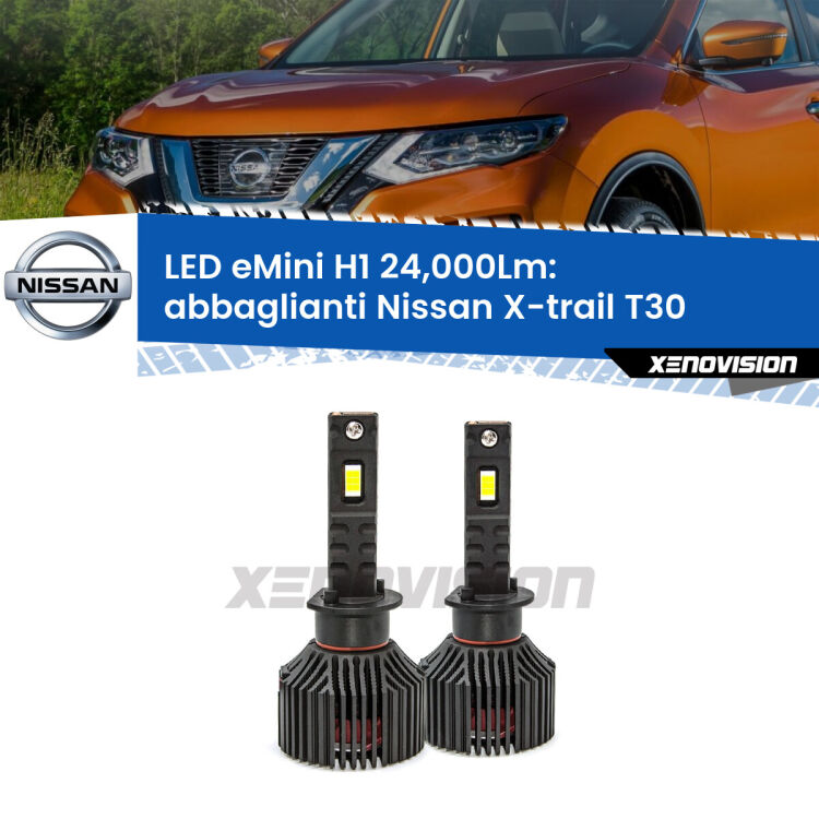 <strong>Kit abbaglianti LED specifico per Nissan X-trail</strong> T30 con fari Xenon. Lampade <strong>H1</strong> Canbus e compatte 24.000Lumen Eagle Mini Xenovision.