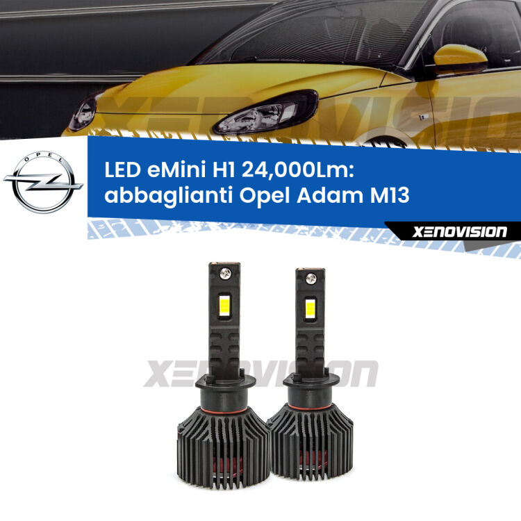 <strong>Kit abbaglianti LED specifico per Opel Adam</strong> M13 2012-2019. Lampade <strong>H1</strong> Canbus e compatte 24.000Lumen Eagle Mini Xenovision.