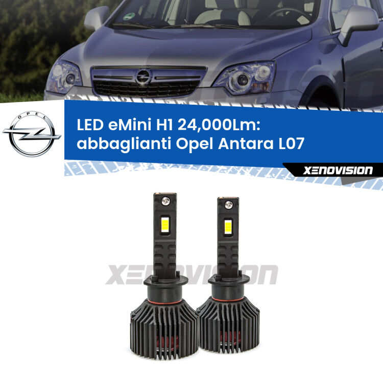 <strong>Kit abbaglianti LED specifico per Opel Antara</strong> L07 2006-2015. Lampade <strong>H1</strong> Canbus e compatte 24.000Lumen Eagle Mini Xenovision.