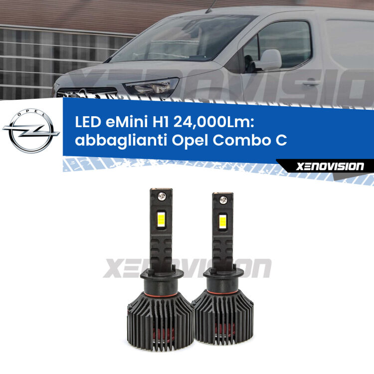 <strong>Kit abbaglianti LED specifico per Opel Combo C</strong>  2005-2011. Lampade <strong>H1</strong> Canbus e compatte 24.000Lumen Eagle Mini Xenovision.