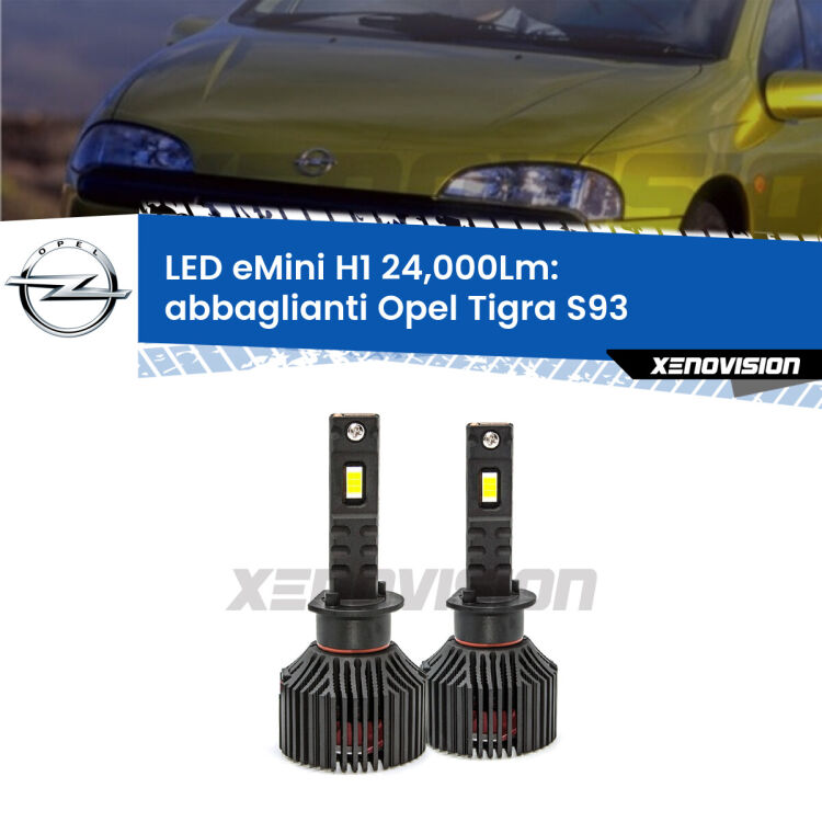 <strong>Kit abbaglianti LED specifico per Opel Tigra</strong> S93 1994-2000. Lampade <strong>H1</strong> Canbus e compatte 24.000Lumen Eagle Mini Xenovision.