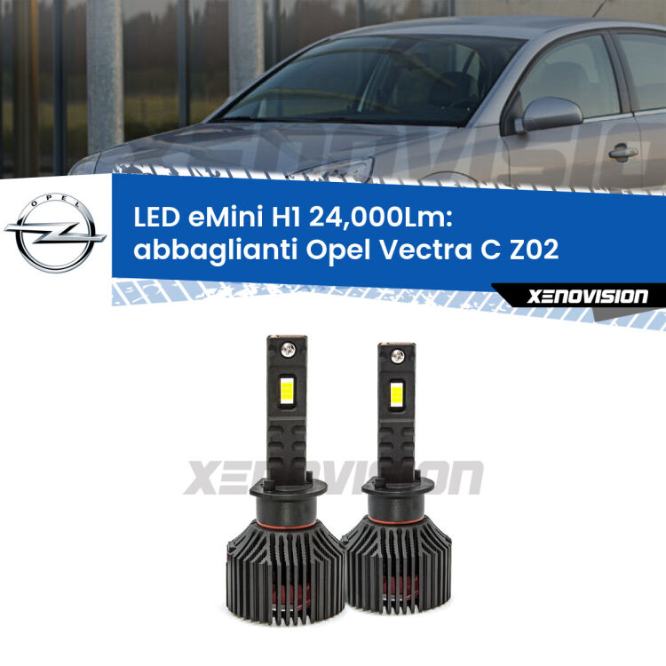 <strong>Kit abbaglianti LED specifico per Opel Vectra C</strong> Z02 2006-2010. Lampade <strong>H1</strong> Canbus e compatte 24.000Lumen Eagle Mini Xenovision.