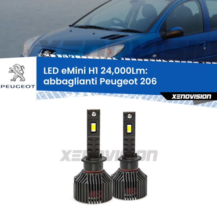 <strong>Kit abbaglianti LED specifico per Peugeot 206</strong>  2007-2009. Lampade <strong>H1</strong> Canbus e compatte 24.000Lumen Eagle Mini Xenovision.