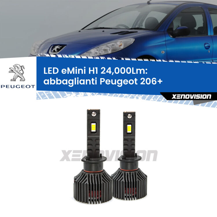 <strong>Kit abbaglianti LED specifico per Peugeot 206+</strong>  2009-2013. Lampade <strong>H1</strong> Canbus e compatte 24.000Lumen Eagle Mini Xenovision.