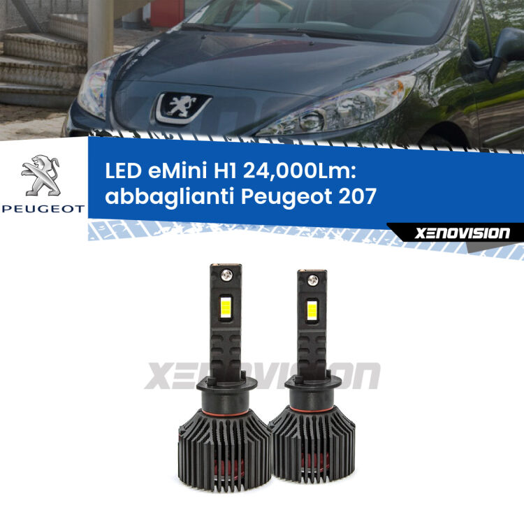 <strong>Kit abbaglianti LED specifico per Peugeot 207</strong>  2006-2015. Lampade <strong>H1</strong> Canbus e compatte 24.000Lumen Eagle Mini Xenovision.