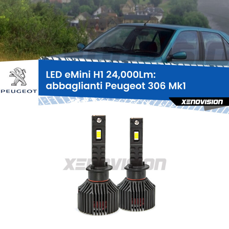 <strong>Kit abbaglianti LED specifico per Peugeot 306</strong> Mk1 1993-2001. Lampade <strong>H1</strong> Canbus e compatte 24.000Lumen Eagle Mini Xenovision.