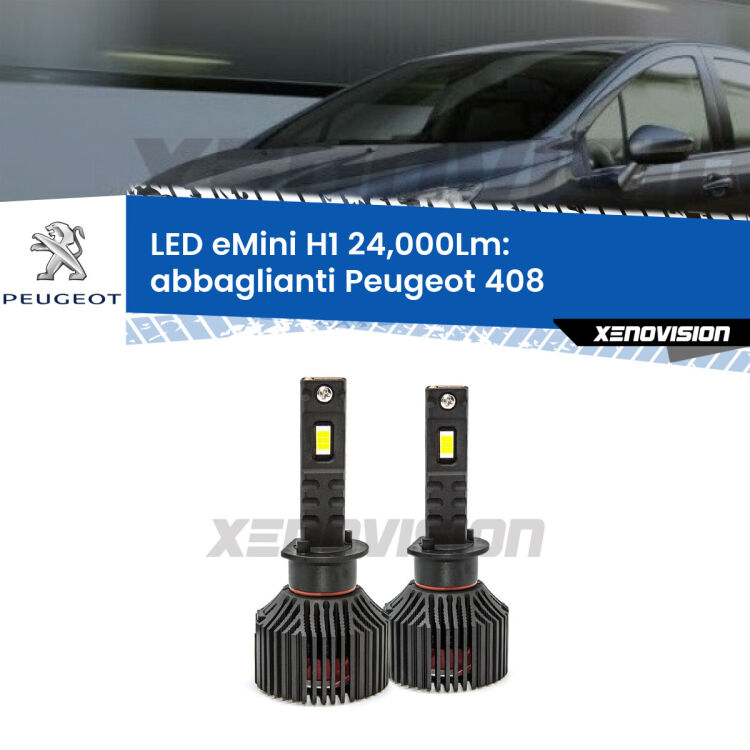<strong>Kit abbaglianti LED specifico per Peugeot 408</strong>  2010in poi. Lampade <strong>H1</strong> Canbus e compatte 24.000Lumen Eagle Mini Xenovision.
