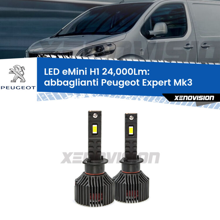 <strong>Kit abbaglianti LED specifico per Peugeot Expert</strong> Mk3 2016in poi. Lampade <strong>H1</strong> Canbus e compatte 24.000Lumen Eagle Mini Xenovision.