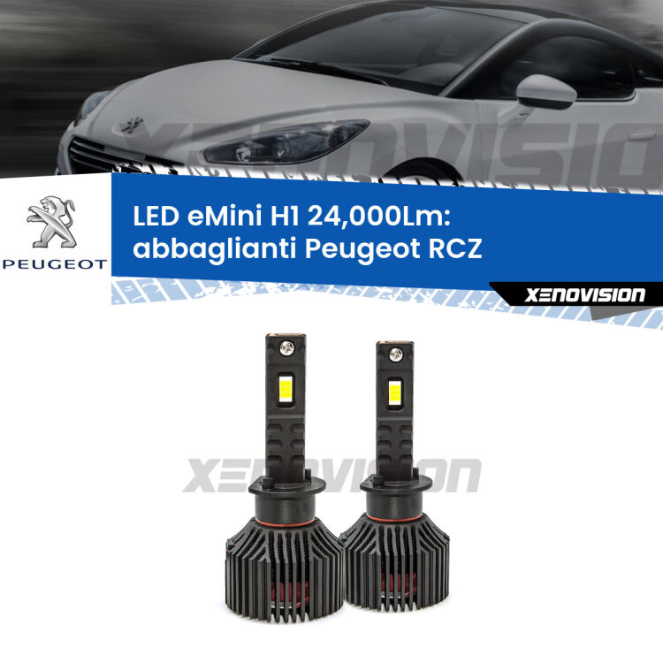 <strong>Kit abbaglianti LED specifico per Peugeot RCZ</strong>  2010-2015. Lampade <strong>H1</strong> Canbus e compatte 24.000Lumen Eagle Mini Xenovision.