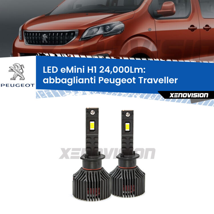 <strong>Kit abbaglianti LED specifico per Peugeot Traveller</strong>  2016in poi. Lampade <strong>H1</strong> Canbus e compatte 24.000Lumen Eagle Mini Xenovision.