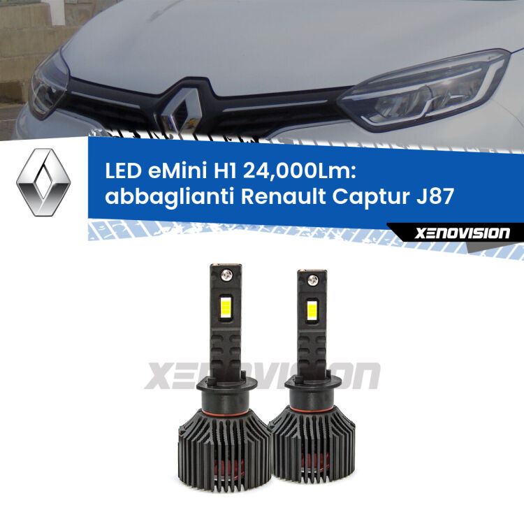 <strong>Kit abbaglianti LED specifico per Renault Captur</strong> J87 2013-2015. Lampade <strong>H1</strong> Canbus e compatte 24.000Lumen Eagle Mini Xenovision.