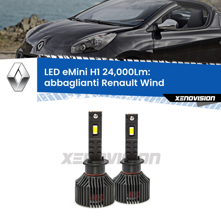 <strong>Kit abbaglianti LED specifico per Renault Wind</strong>  2010-2013. Lampade <strong>H1</strong> Canbus e compatte 24.000Lumen Eagle Mini Xenovision.