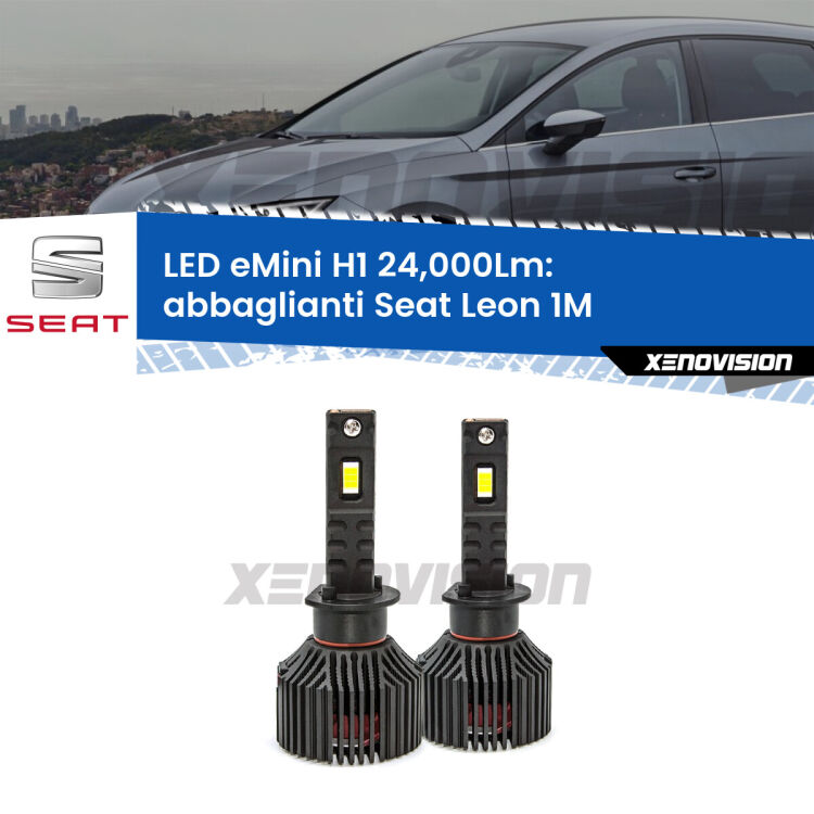 <strong>Kit abbaglianti LED specifico per Seat Leon</strong> 1M 1999-2006. Lampade <strong>H1</strong> Canbus e compatte 24.000Lumen Eagle Mini Xenovision.