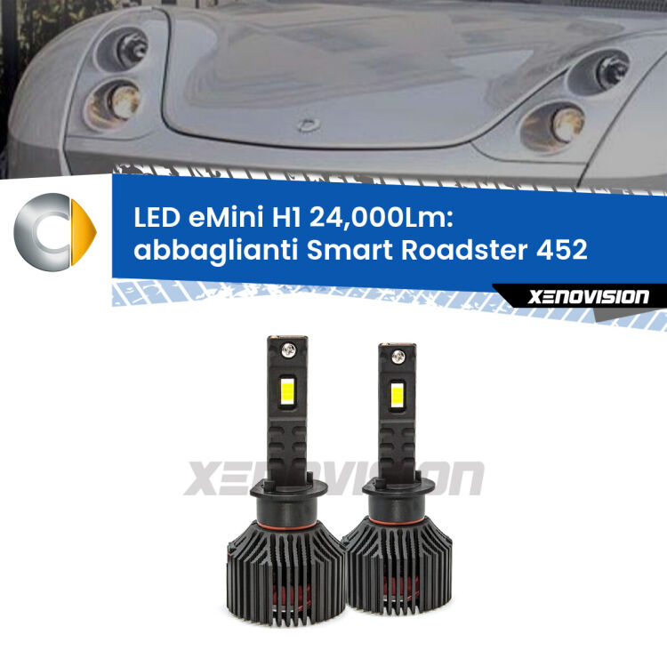 <strong>Kit abbaglianti LED specifico per Smart Roadster</strong> 452 2003-2005. Lampade <strong>H1</strong> Canbus e compatte 24.000Lumen Eagle Mini Xenovision.