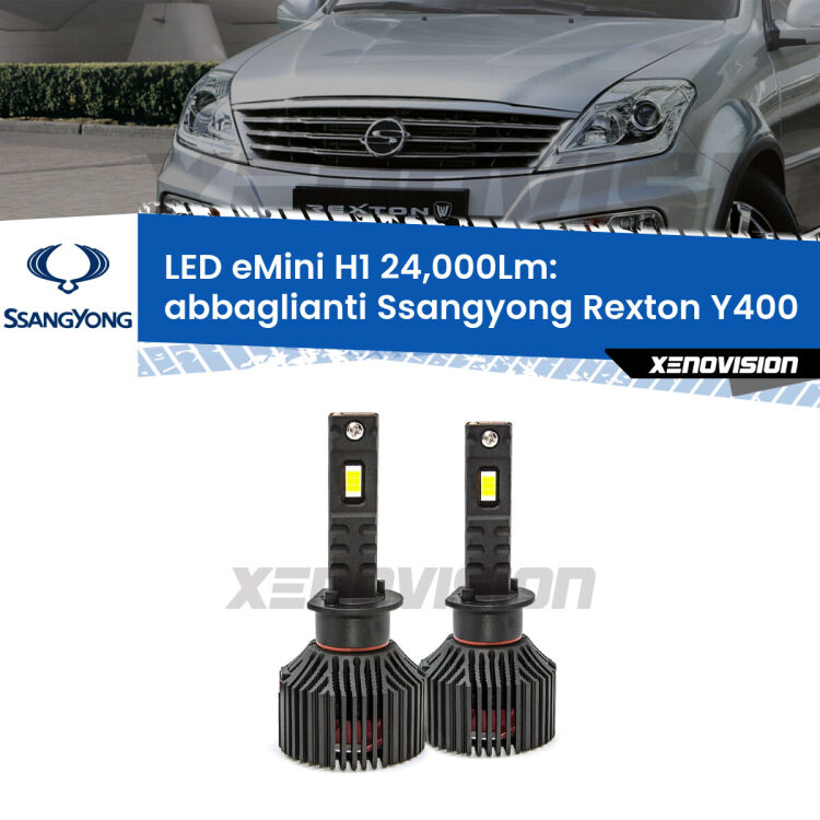 <strong>Kit abbaglianti LED specifico per Ssangyong Rexton</strong> Y400 2017in poi. Lampade <strong>H1</strong> Canbus e compatte 24.000Lumen Eagle Mini Xenovision.