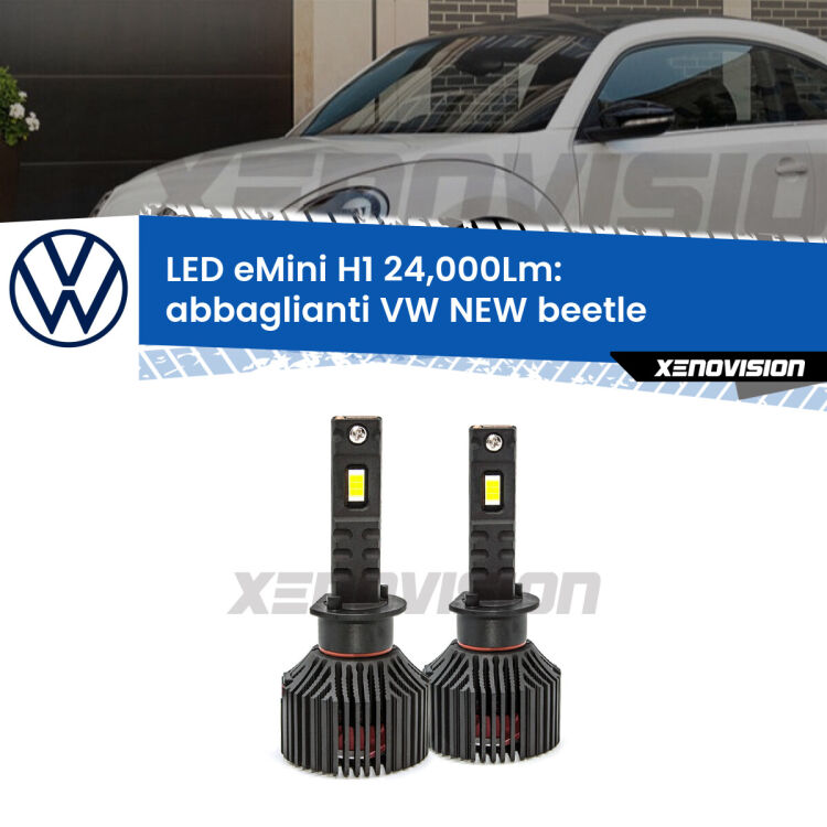 <strong>Kit abbaglianti LED specifico per VW NEW beetle</strong>  1998-2005. Lampade <strong>H1</strong> Canbus e compatte 24.000Lumen Eagle Mini Xenovision.