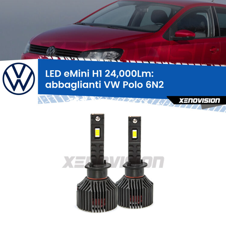 <strong>Kit abbaglianti LED specifico per VW Polo</strong> 6N2 1999-2001. Lampade <strong>H1</strong> Canbus e compatte 24.000Lumen Eagle Mini Xenovision.