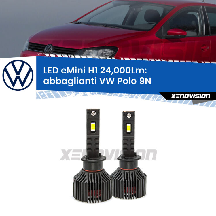 <strong>Kit abbaglianti LED specifico per VW Polo</strong> 9N 2002-2008. Lampade <strong>H1</strong> Canbus e compatte 24.000Lumen Eagle Mini Xenovision.