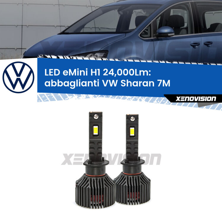 <strong>Kit abbaglianti LED specifico per VW Sharan</strong> 7M 1995-2010. Lampade <strong>H1</strong> Canbus e compatte 24.000Lumen Eagle Mini Xenovision.
