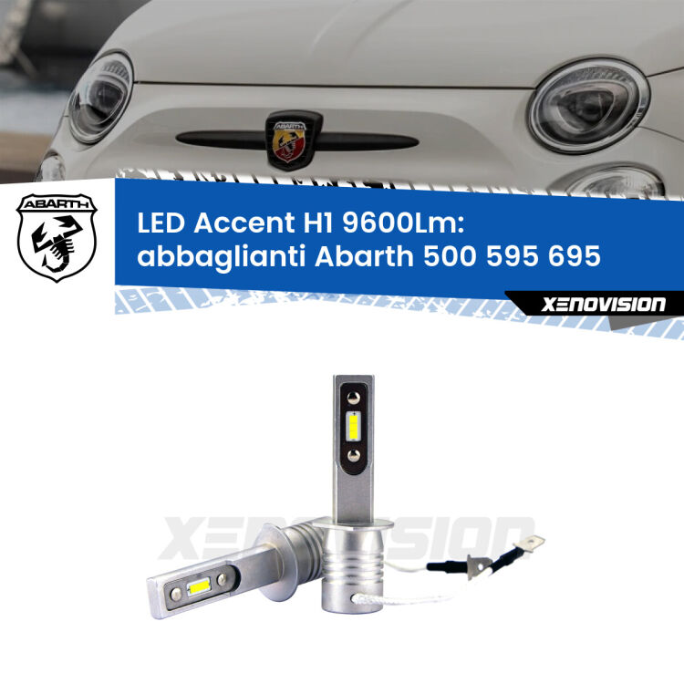 <strong>Kit LED Abbaglianti per Abarth 500 595 695</strong>  2008-2014.</strong> Coppia lampade <strong>H1</strong> senza ventola e ultracompatte per installazioni in fari senza spazi.