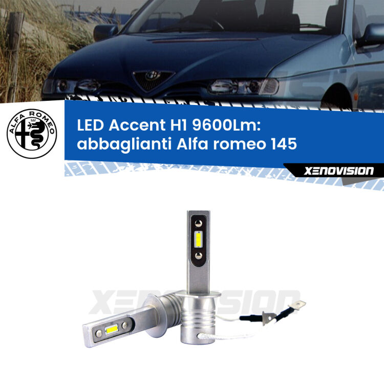 Abbaglianti LED H1 9600Lm per Alfa romeo 145 1994 -2001 <strong>Kit LED Abbaglianti per Alfa romeo 145</strong> 1994 -2001.</strong> Coppia lampade <strong>H1</strong> senza ventola e ultracompatte per installazioni in fari senza spazi.