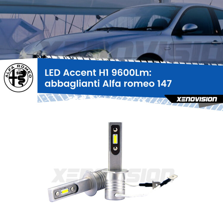 Abbaglianti LED H1 9600Lm per Alfa romeo 147 2005 -2010 <strong>Kit LED Abbaglianti per Alfa romeo 147</strong> 2005 -2010.</strong> Coppia lampade <strong>H1</strong> senza ventola e ultracompatte per installazioni in fari senza spazi.