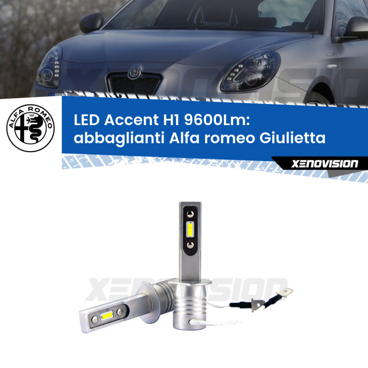 Abbaglianti LED H1 9600Lm per Alfa romeo Giulietta 2010 in poi <strong>Kit LED Abbaglianti per Alfa romeo Giulietta</strong> 2010 in poi.</strong> Coppia lampade <strong>H1</strong> senza ventola e ultracompatte per installazioni in fari senza spazi.