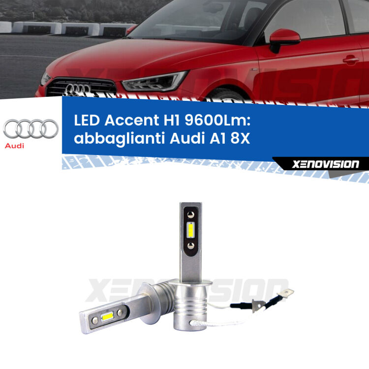 <strong>Kit LED Abbaglianti per Audi A1</strong> 8X 2010-2014.</strong> Coppia lampade <strong>H1</strong> senza ventola e ultracompatte per installazioni in fari senza spazi.