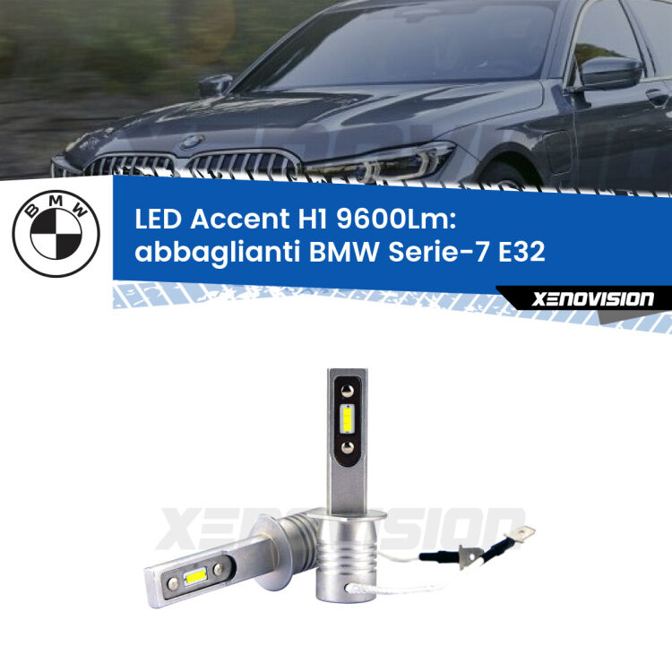 Abbaglianti LED H1 9600Lm per BMW Serie-7 E32 1986 -1993 <strong>Kit LED Abbaglianti per BMW Serie-7</strong> E32 1986 -1993.</strong> Coppia lampade <strong>H1</strong> senza ventola e ultracompatte per installazioni in fari senza spazi.