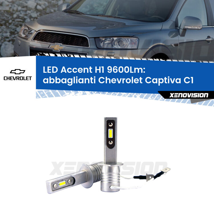 Abbaglianti LED H1 9600Lm per Chevrolet Captiva C1 2006 -2015 <strong>Kit LED Abbaglianti per Chevrolet Captiva</strong> C1 2006 -2015.</strong> Coppia lampade <strong>H1</strong> senza ventola e ultracompatte per installazioni in fari senza spazi.